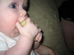 Penny eating cucumber - theoretically good for teething with its coolness and anti-puffiness when used on eyes